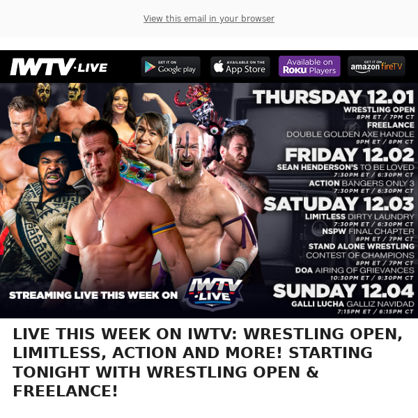 TONIGHT LIVE on IWTV: WRESTLING OPEN & FREELANCE!