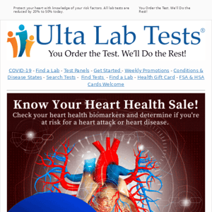 Check your heart health biomarkers and determine if you're at risk for a heart attack or heart disease.