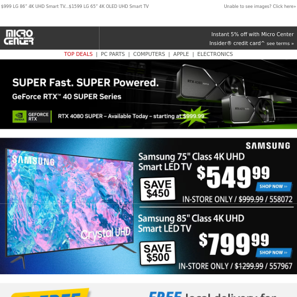 $549 Samsung 75" 4K UHD Smart TV! $799 Samsung 85" 4K UHD Smart TV