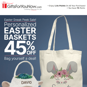 Sneak Peek Sale! 45% Off All Personalized Easter Baskets! 🐰