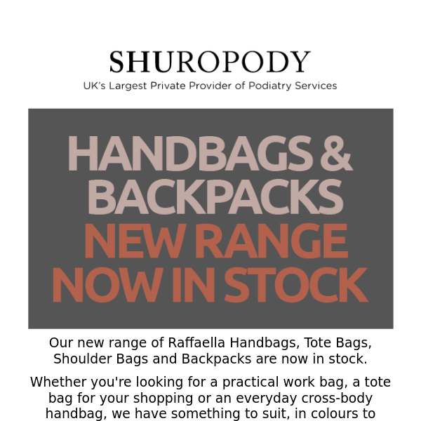 Handbags & Backpacks - New range in stock