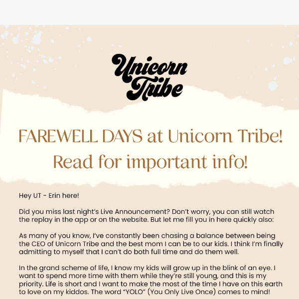 FAREWELL DAYS at Unicorn Tribe!