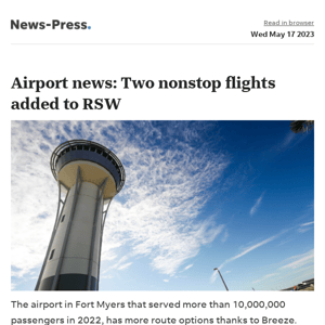 News alert: Airport news: Breeze Airways adds two more nonstop flights to RSW