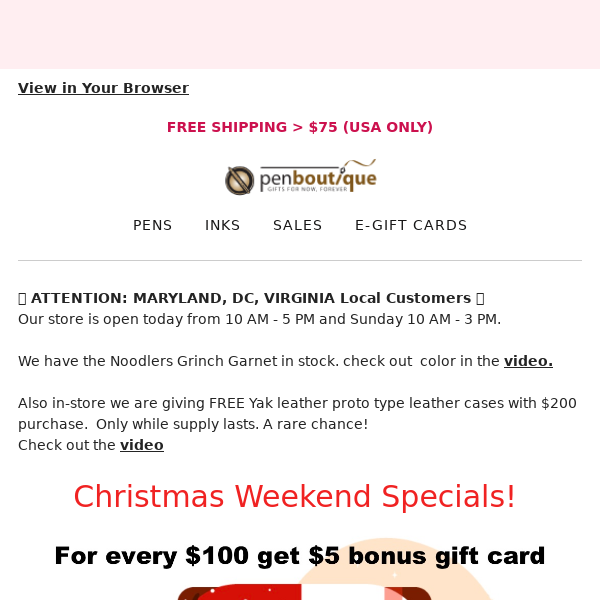 In-store specials and Christmas weekend specials
