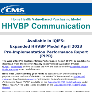 Expanded HHVBP Model: April 2023 PIPR Available in iQIES