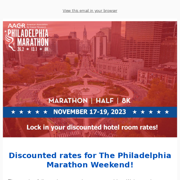 Don't miss special incentives for housing for the Philadelphia Marathon Weekend!