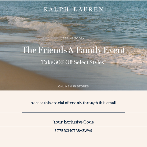The Friends & Family Event Starts Now - Ralph Lauren