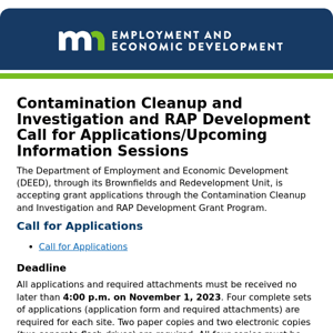 Contamination Cleanup and Investigation and RAP Development Request for Applications