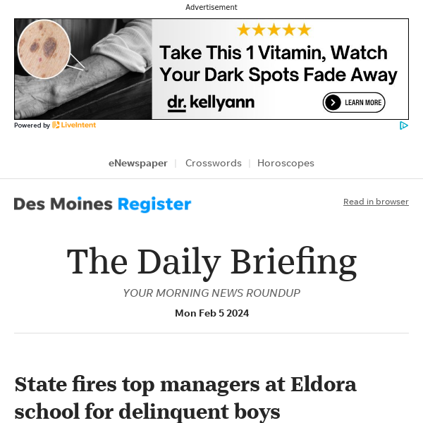 Daily Briefing: State fires top managers at Eldora school for delinquent boys