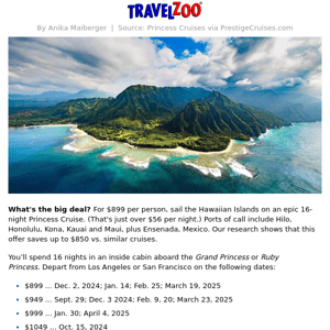 $899—Hawaiian Islands 16-night cruise