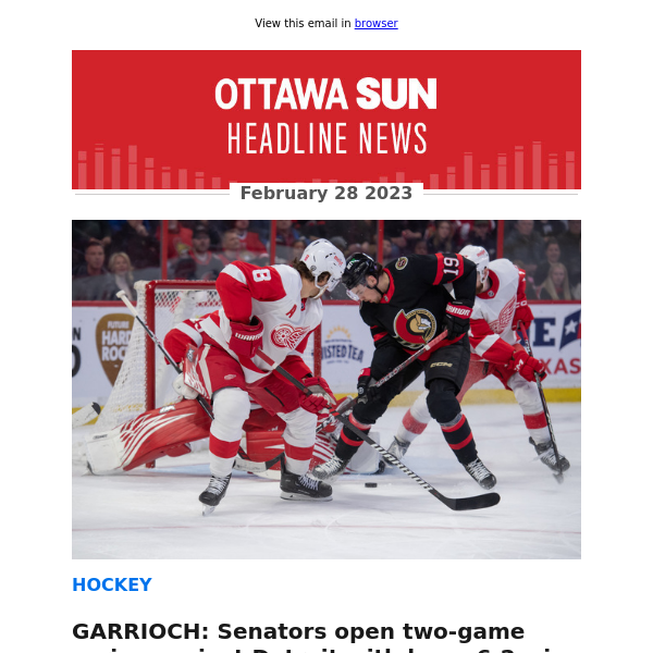 GARRIOCH: Senators open two-game series against Detroit with huge 6-2 win