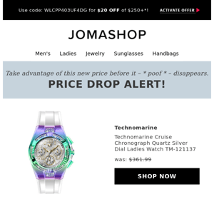 💲 Price drop! The Technomarine Cruise Chronograph Quartz Silver Dial Ladies Watch TM-121137 is now on sale… 💲