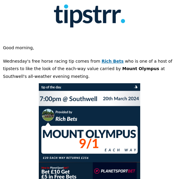 Free horse racing tip from Wednesday night's all-weather meeting at Southwell