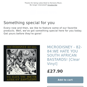 Tip! MICRODISNEY - 82-84:WE HATE YOU SOUTH AFRICAN BASTARDS! [Clear Vinyl]
