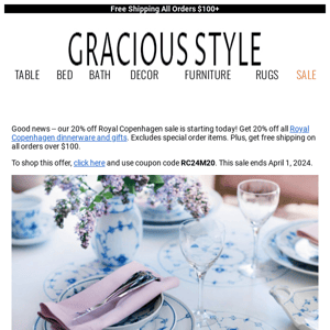 Happening now: the 20% off Royal Copenhagen | Gracious Style