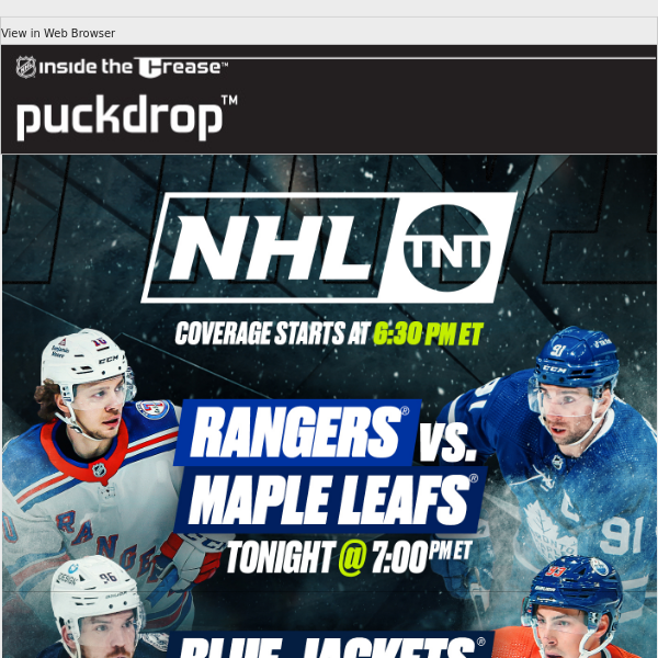 The Rangers face the Maple Leafs tonight on TNT at 7pm ET