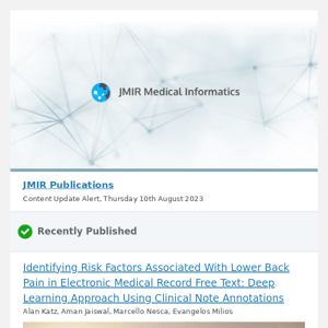 [JMI] Identifying Risk Factors Associated With Lower Back Pain in Electronic Medical Record Free Text: Deep Learning Approach Using Clinical Note Anno