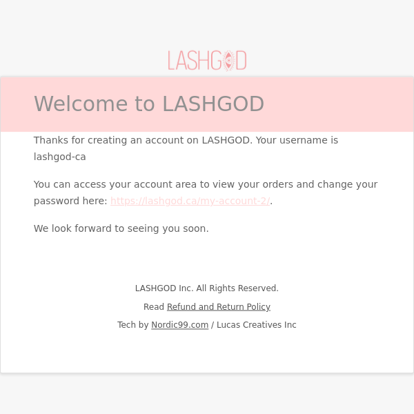Your LASHGOD account has been created!