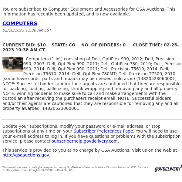 GSA Auctions Computer Equipment and Accessories Update