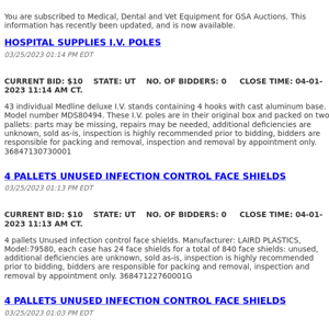 GSA Auctions Medical, Dental and Vet Equipment Update