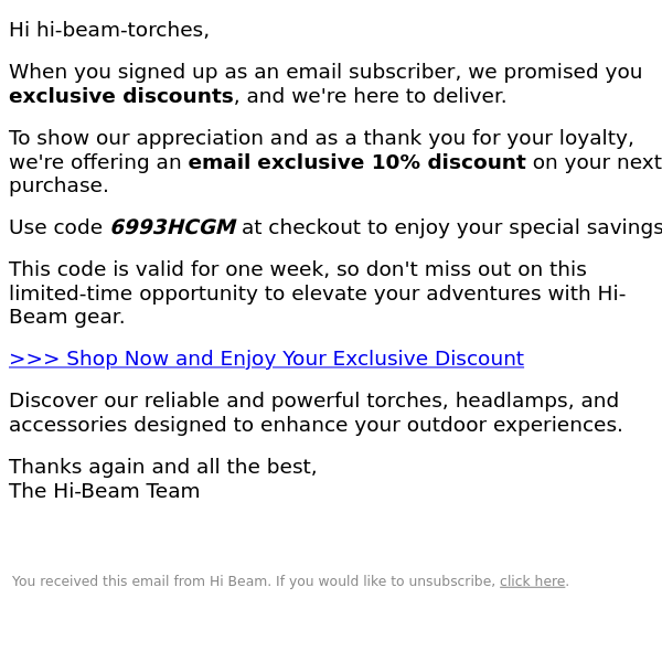 An Exclusive Hi Beam Discount Just for You, Hi-Beam Torches!