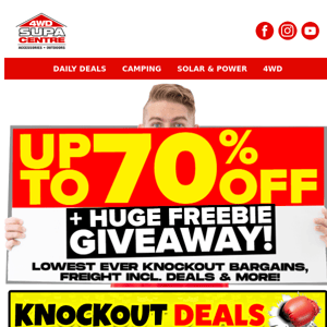 🎁 UP TO 70% OFF + HUGE FREEBIE GIVEAWAY! Lowest Ever Knockout Bargains, Freight Incl. Deals & More!