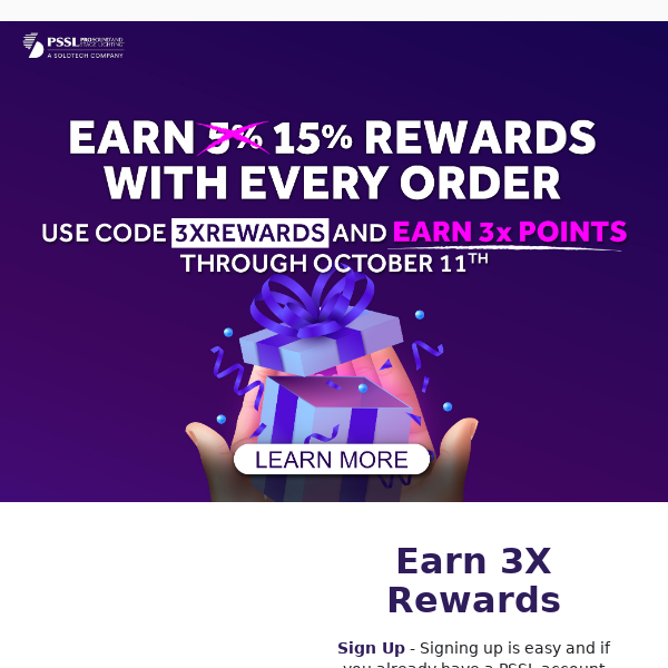 Use code 3XREWARDS and 15% rewards