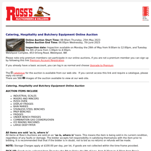 *REMINDER* Ross's > Catering, Hospitality and Butchery Equipment Online Auction 07/06/23