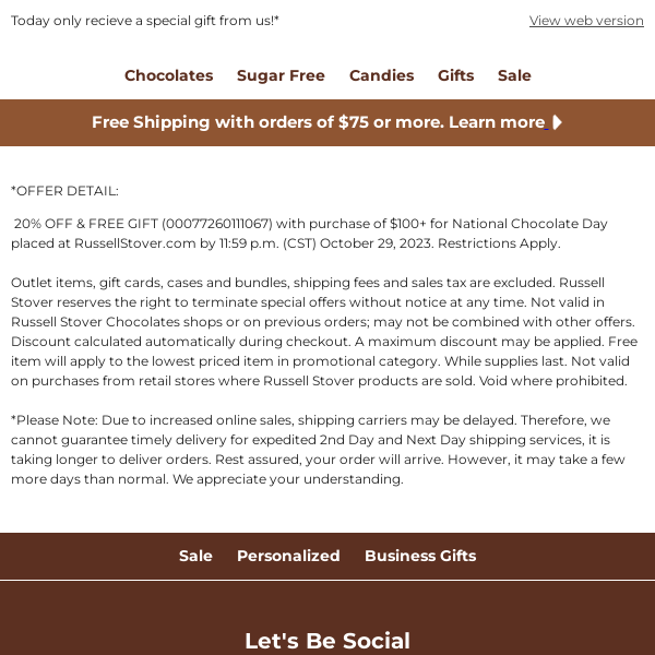 20% OFF & FREE GIFT for National Chocolate Day