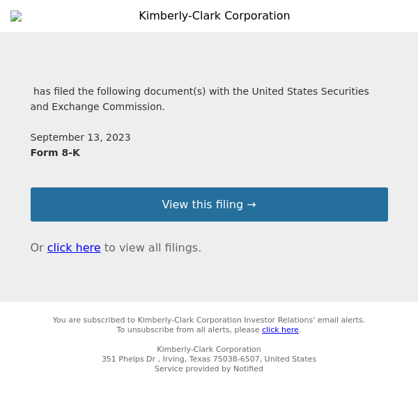 New Form 8-K for Kimberly-Clark Corporation