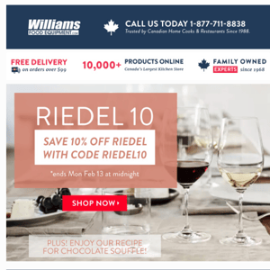 VIP Riedel Sale: 10% OFF Riedel 🍷 with Code Enclosed + 🍫 Reid's Chocolate Soufflé!