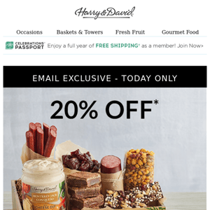 Save 20% on gourmet favorites - today only!