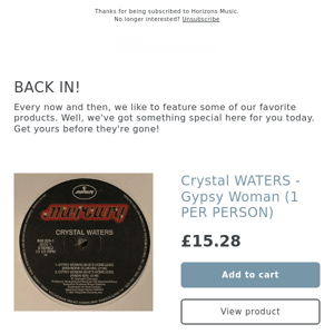 Back in! Crystal WATERS - Gypsy Woman (1 PER PERSON)