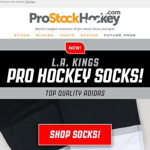 New L.A. Kings Pro Hockey Socks by Adidas