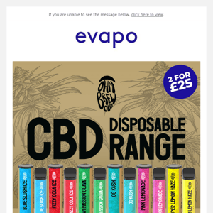 2 for £25 on Ohm Brew CBD disposable vapes