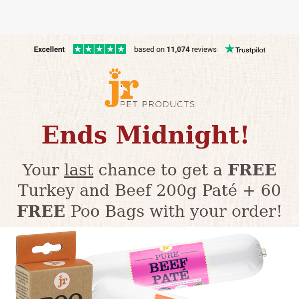 Ends Midnight | Get 2 x Free 200g Paté + 60 Poo bags!