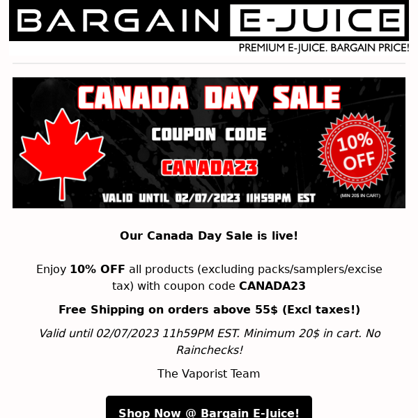 Canada Day Sale @ Bargain E-Juice