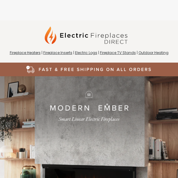 Modern Ember Linear Fireplace Spotlight + Save 10% for Presidents' Day 🏛️