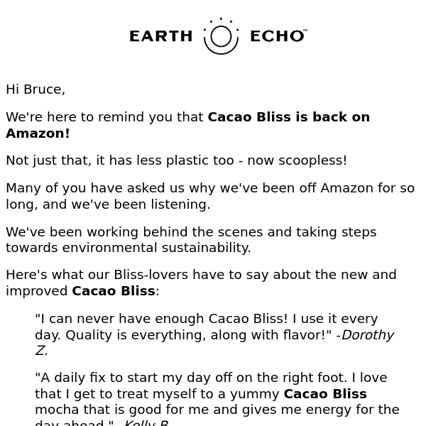 New And Improved Cacao Bliss Now On Amazon!
