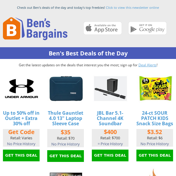 Ben's Best Deals: Up to 50% off Under Armour - $15 Train Set - $400 JBL Bar 5.1 - $79 Fire Pit - $59 Gaming Monitor