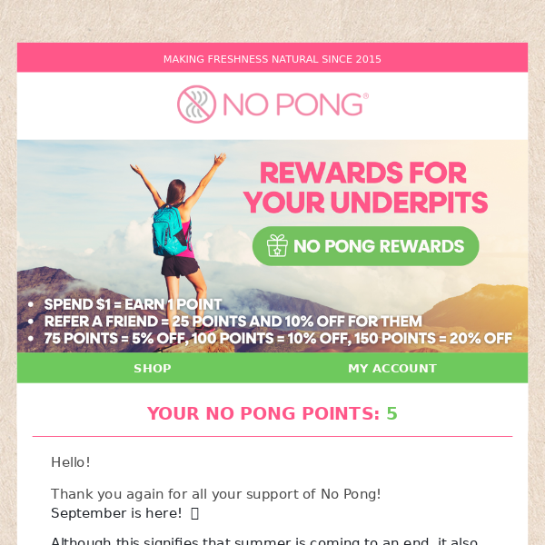 🏆   Your No Pong Rewards September Points Balance is...