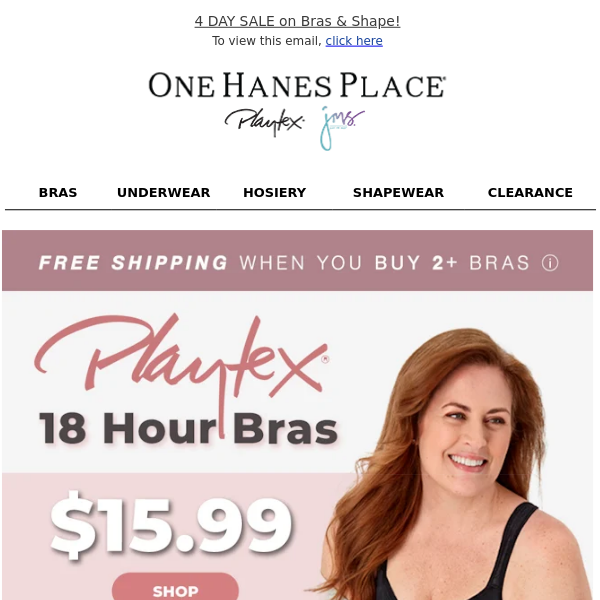 One Hanes Place: Flash Sale! Playtex 18 Hour Bras 2/$30, More