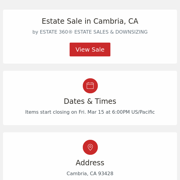 Estate Sale in Cambria, CA