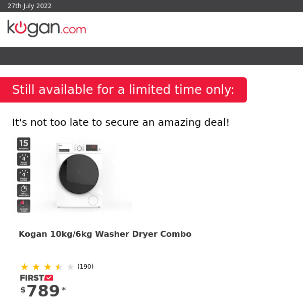 Kogan 10kg/6kg Washer Dryer Combo