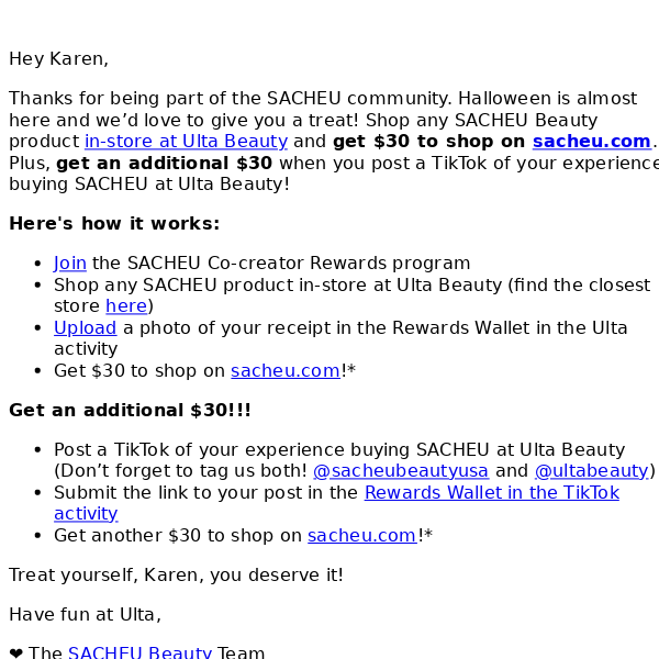 Buy Sacheu at Ulta Beauty, Get $30 cash-back!