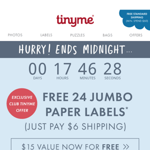 LABEL FRENZY Ends Midnight! Claim FREE Labels NOW!