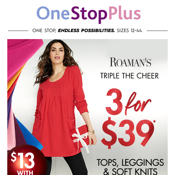 Shop 3 for $39 tees, tunics, leggings and more!