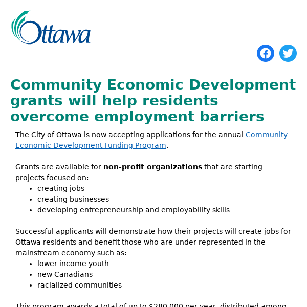 Community Economic Development grants will help residents overcome employment barriers