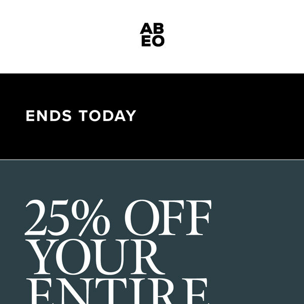 Ends Tonight : 25% off sitewide!