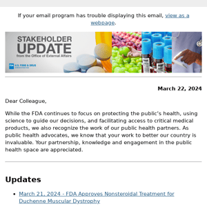 FDA Stakeholder Update - March 22, 2024